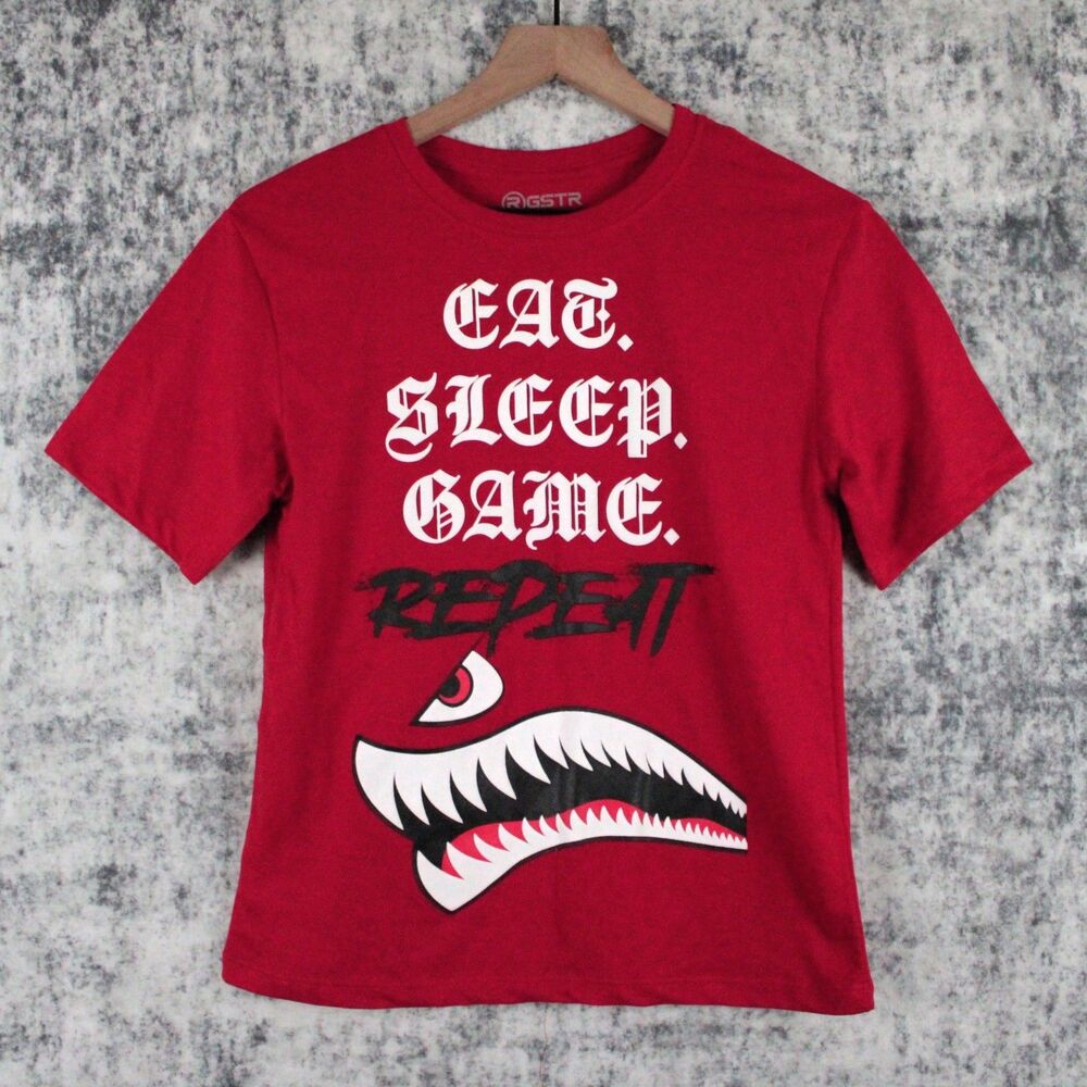 RGSTR T Shirt Boys Size 10 / 12 Red "Eat , Sleep ,  Game REPEAT" Short Sleeve